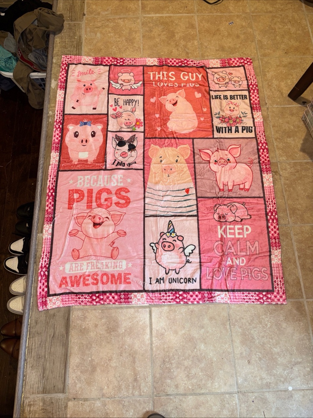 Pink Pig-Themed Plush Throw Blanket - Cute Cartoon Design